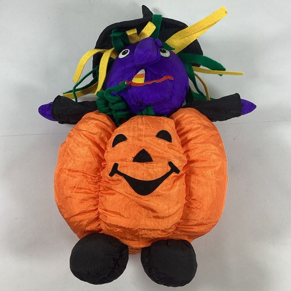 Vtg 1997 International Silver Co Halloween Pumpkin Witch Plush Stuffed Toy Nylon